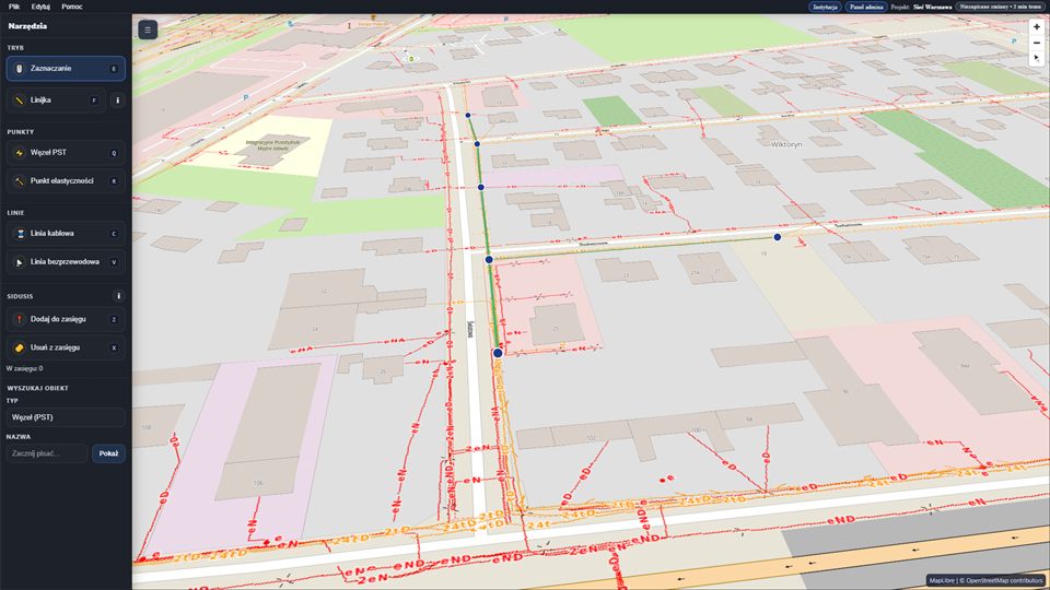 Mapa infrastruktury telekomunikacyjnej w aplikacji PAGIS